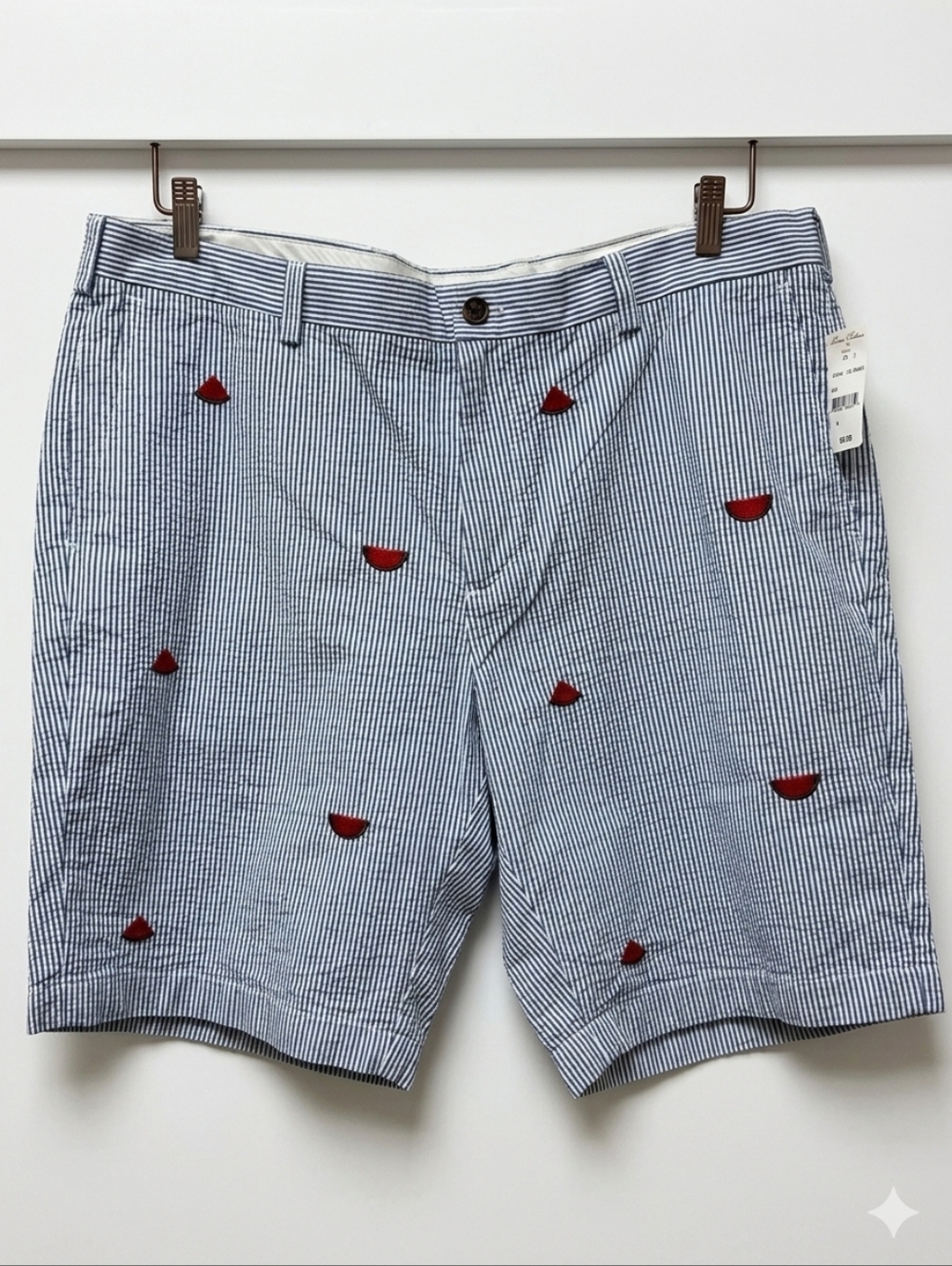 Brooks Brothers Blue Seersucker Shorts with Red Embroidery Size 38 Waist - Picture 5 of 8